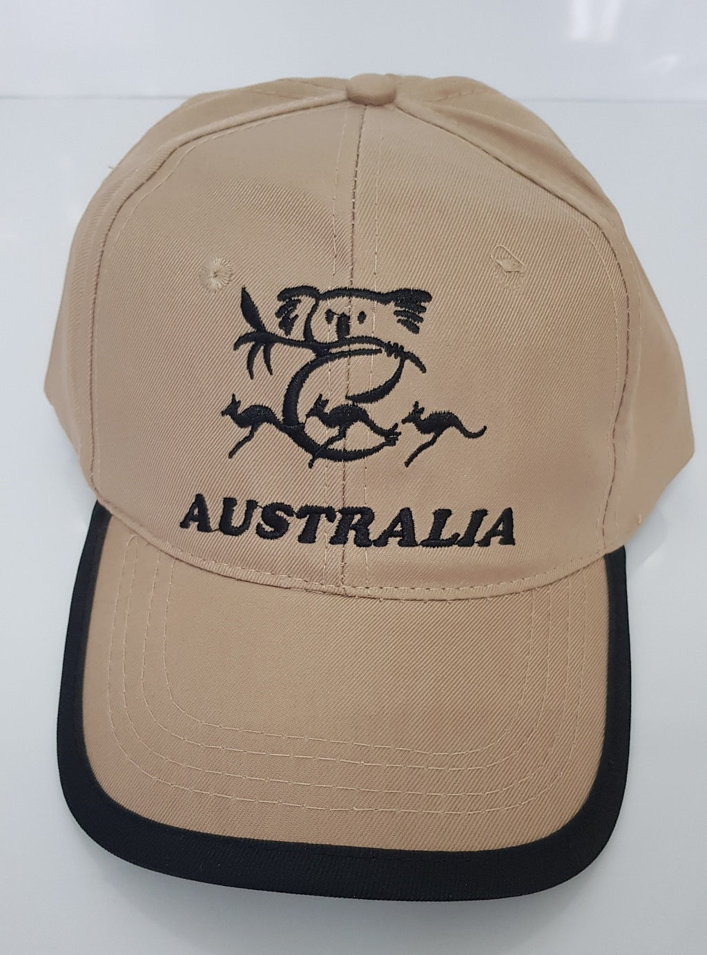 UNISEX MEN'S LADIES AUSTRALIAN SOUVENIR CAPS HATS EMBROIDERED BEIGH & BLACK KOALA & KANGAROO