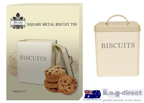 MILANO SQUARE METAL BISCUIT TIN WITH LID CREAM COLOR NEW IN BOX