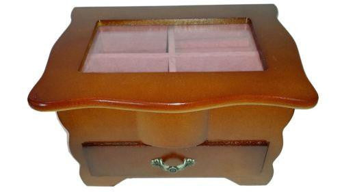 MEDIUM WOODEN JEWELLERY BOX ONE DRAWER AND GLASS LID HW-29