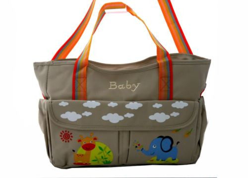 TRENDY BABY DIAPER TOTE NAPPY BAG WITH CHANGE MAT BEIGE HW194