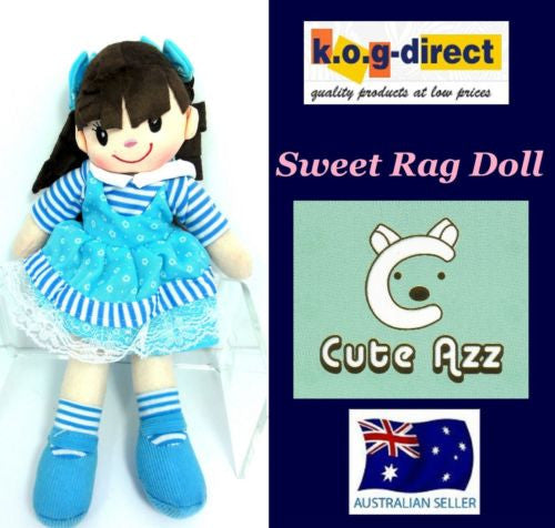 CUTE AZZ COLLECTABLE RAG DOLL BLUE DRESS RAGDOLL 35 CM TALL HW-104B