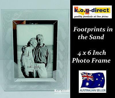PHOTO FRAME FROSTED GLASS FOOTPRINTS IN SAND HOLDS 4 X 6 PHOTO