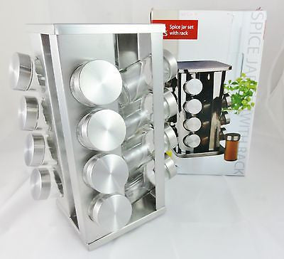 SPICE SET ROTATING SPICE RACK WITH 16 GLASS SPICE JARS STAINLESS STEEL WL6