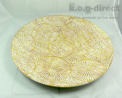JUMBO DECORATIVE CERAMIC PLATTER WHITE GOLD WITH CARVED OUT DESIGN