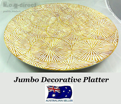 JUMBO DECORATIVE CERAMIC PLATTER WHITE GOLD WITH CARVED OUT DESIGN