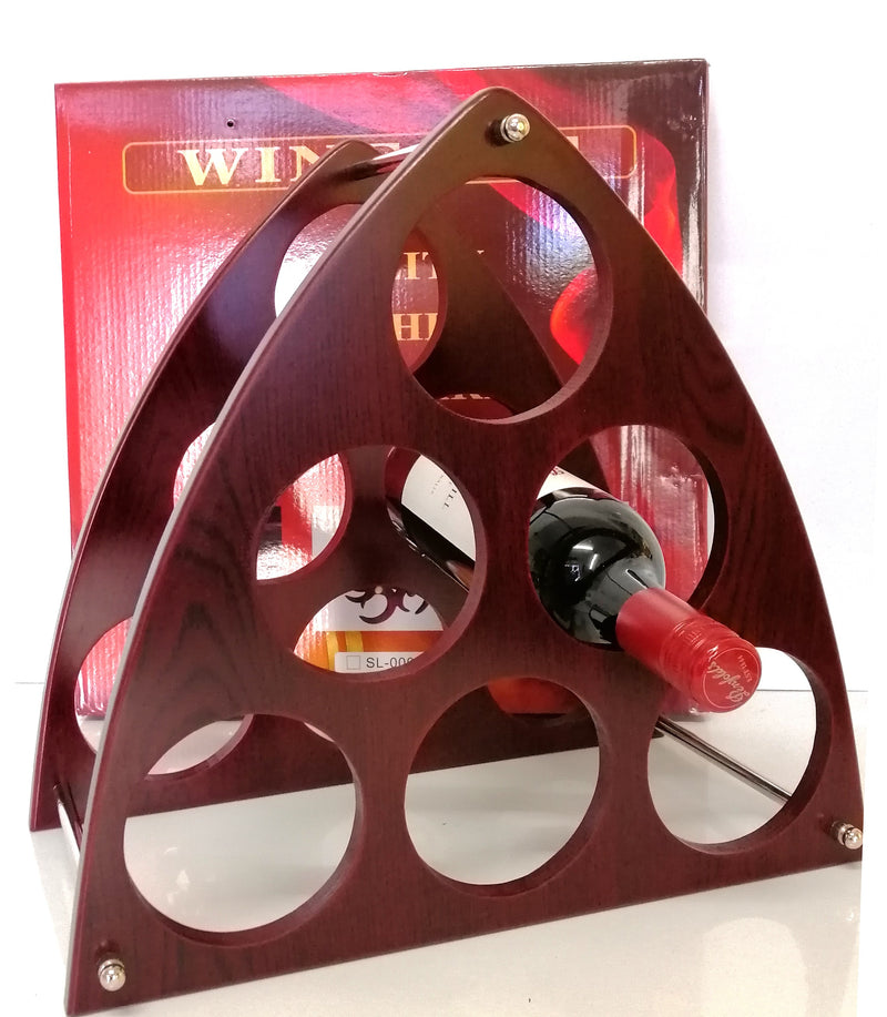 Triangular Wooden Wine Rack Stand 6 Bottle Organiser Holder for Home Bar HW683