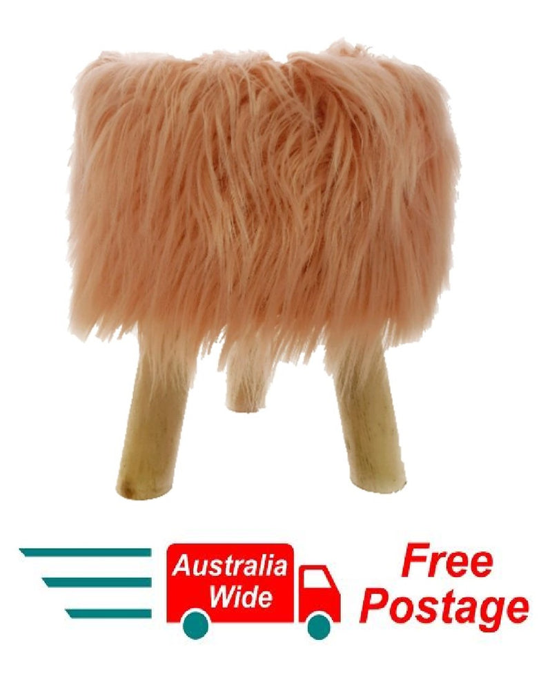 Modern Pink Fluffy Sitting Stool or Foot Stool Ottoman Pouffe with Padded Seat