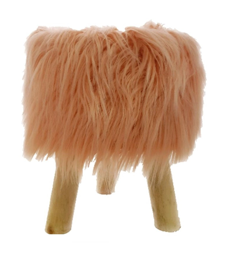 Modern Pink Fluffy Sitting Stool or Foot Stool Ottoman Pouffe with Padded Seat