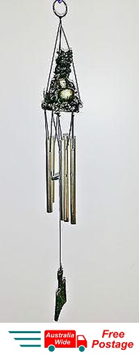 WIND CHIME GUARDIAN BRONZE COLOURED DRAGON WITH GOLD METAL TUBES
