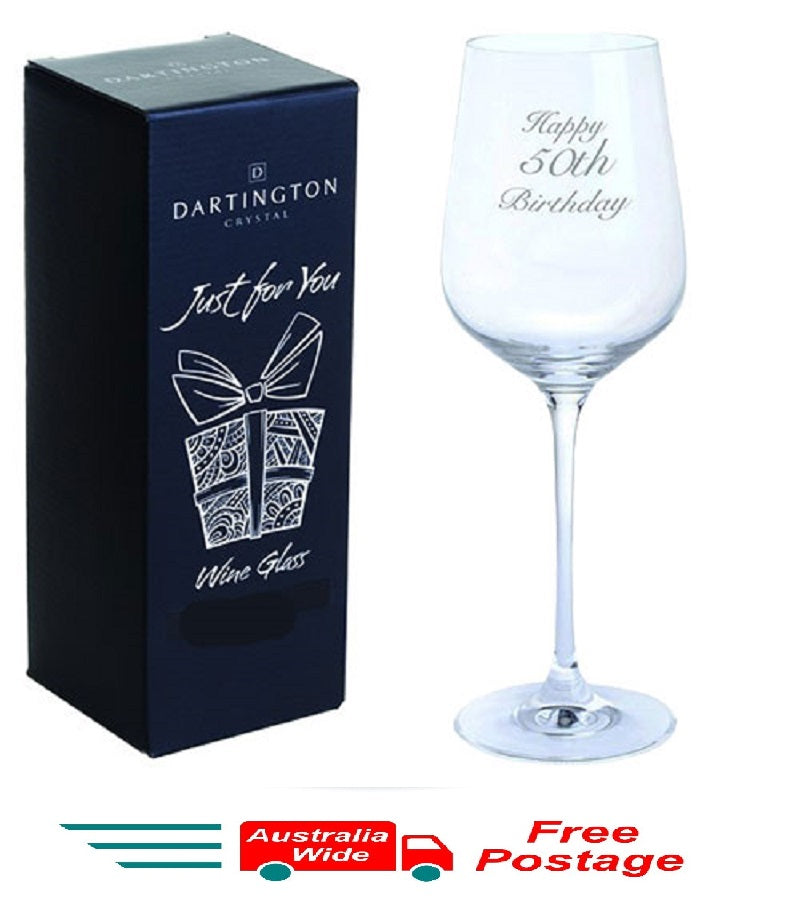 Dartington Crystal Just For You Happy 50th Birthday Engraved Wine Glass