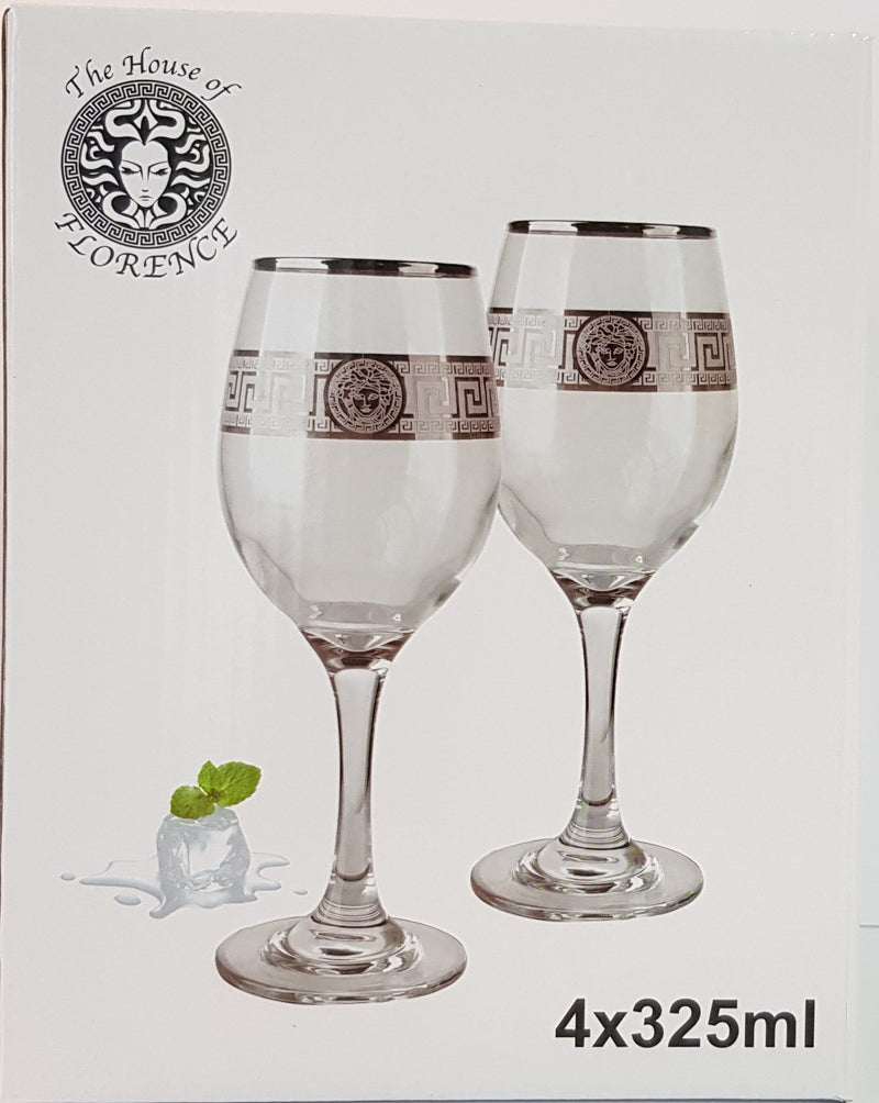 The House Of Florence Medusa Face White Or Red Wine Glasses Goblet Drinking Set Of 4 Silver AJ020S