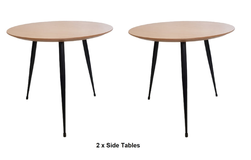 2 X Solid Wooden Side Table Coffee Bedside Round Metal Legs Home Furinature Wood High Quality