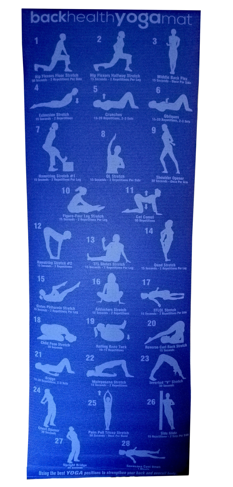 Back Health Yoga Matt Fitness 28 Postions Displayed Non Slip Blue